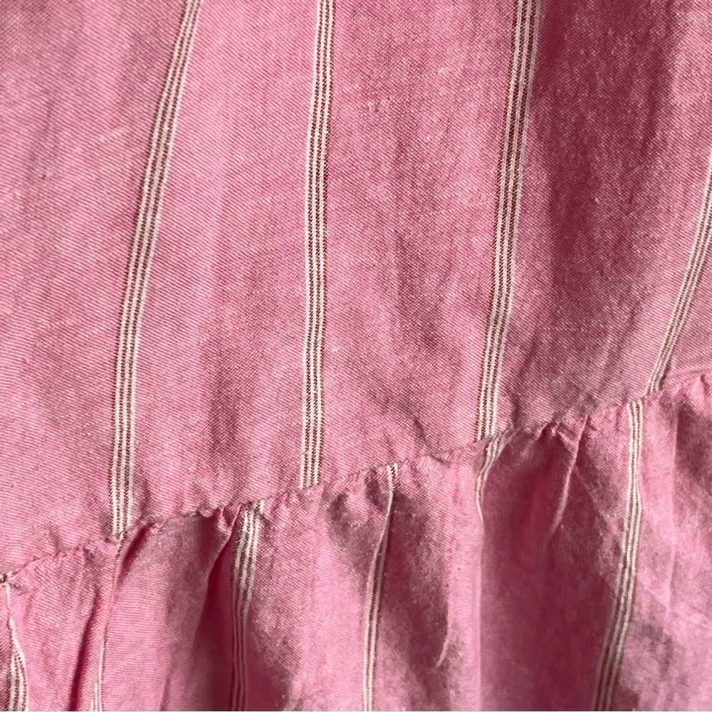 Old Navy Pink Striped Tiered 3/4 Sleeve Button Front Dress - Picture 4 of 9